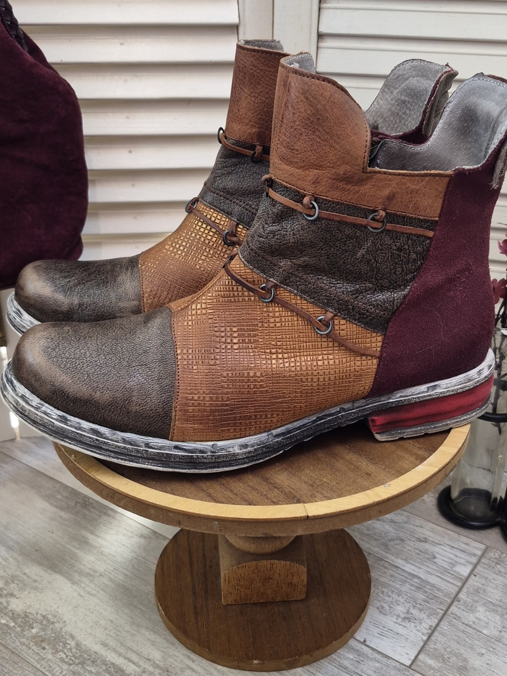 Women's Multi-Tonal Patchwork Leather Ankle Boots Zip